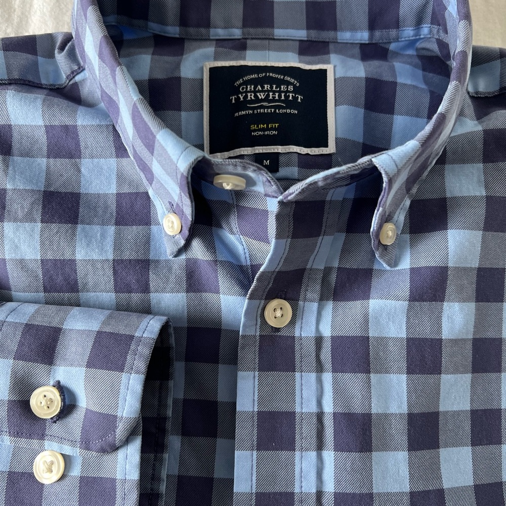 Charles Tyrwhitt Button-Down Collar Non-Iron Check Shirt - Blue